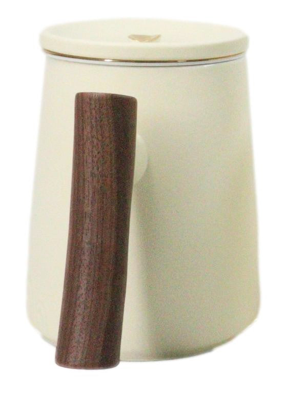 White 15 Oz Chic Porcelain Tea Mug with Wooden Handle, Lid and Infuser