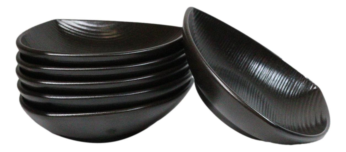 Set Of 6 Kokuyo Black Minimalist Appetizer Salad Triangular Deep Serving Plates