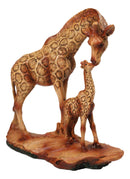Safari Giraffe Family Figurine Mother and Calf Faux Wood Carved Look Figurine