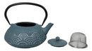 Silver Blue Seigaiha Waves Design Large Cast Iron Tetsubin Teapot 40oz Tea Pot