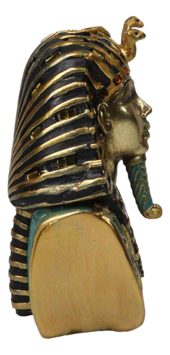 Ancient Egyptian Golden Cobra and Vulture Nemes Mask of Pharaoh Sculpture 6.5"H