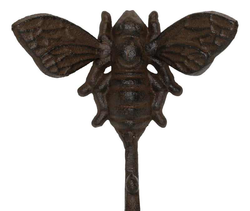 Set Of 2 Rustic Cast Iron Cottage Busy Bumblebee Insect Bee Wall Hooks Organizer