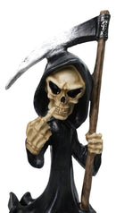 Funny Grim Reaper Skeleton Figurine with Scythe & Middle Finger, Gothic Death