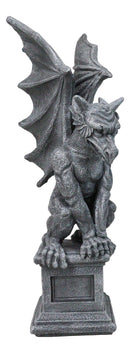 Large 17" H Gothic Crouching Wise Old Griffin Gargoyle On Pedestal Figurine
