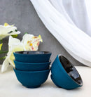 Navy Blue Textured Japanese Tetsubin Style Cast Iron Mini Tea Cups Set of 4