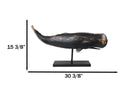 30"L Large Nautical Marine Sperm Whale Fish Faux Wood Sculpture On Pole Stand - Ebros Gift