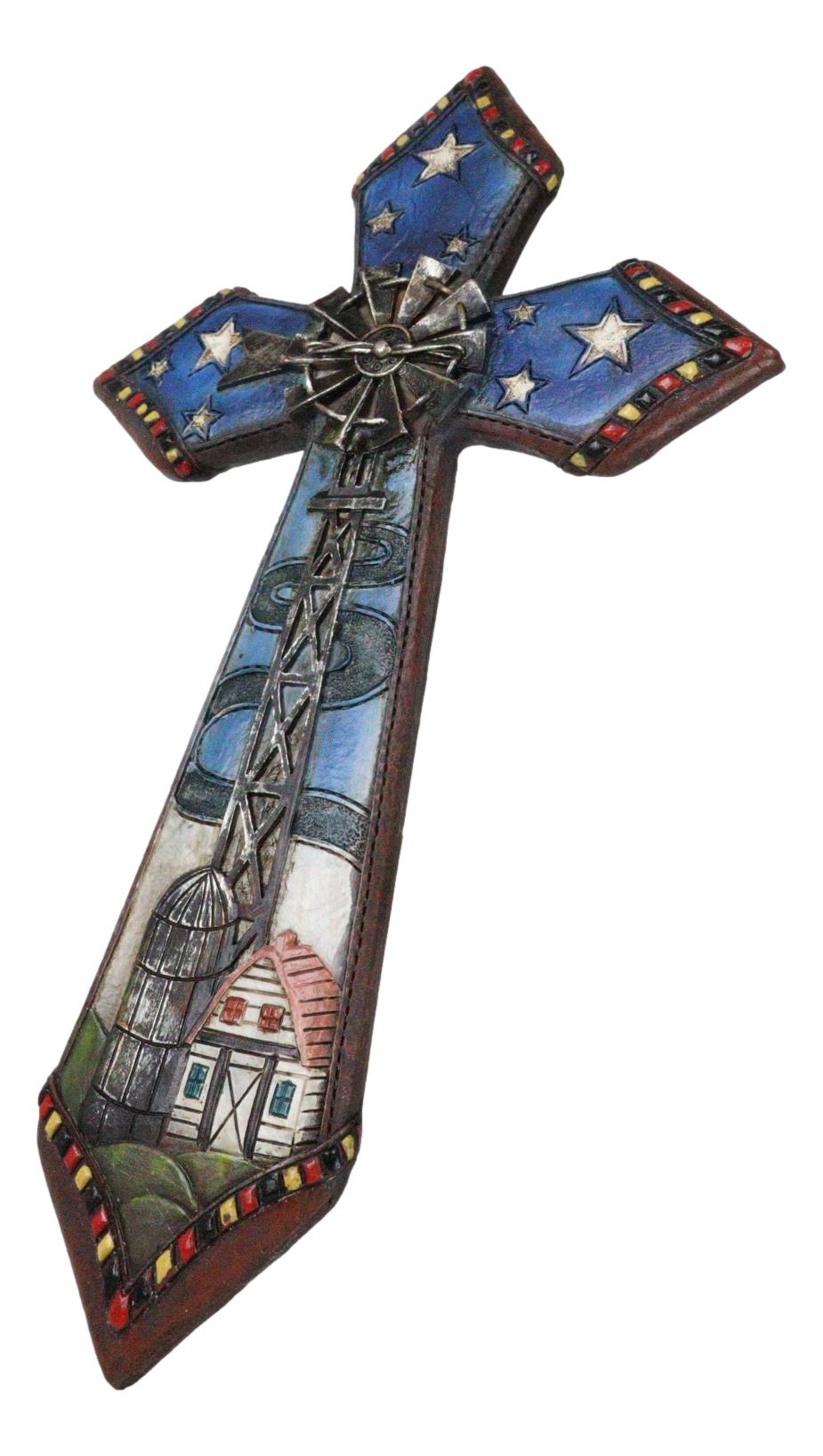 Rustic Country Windmill By Cottage Barn Home With Starry Night Skies Wall Cross