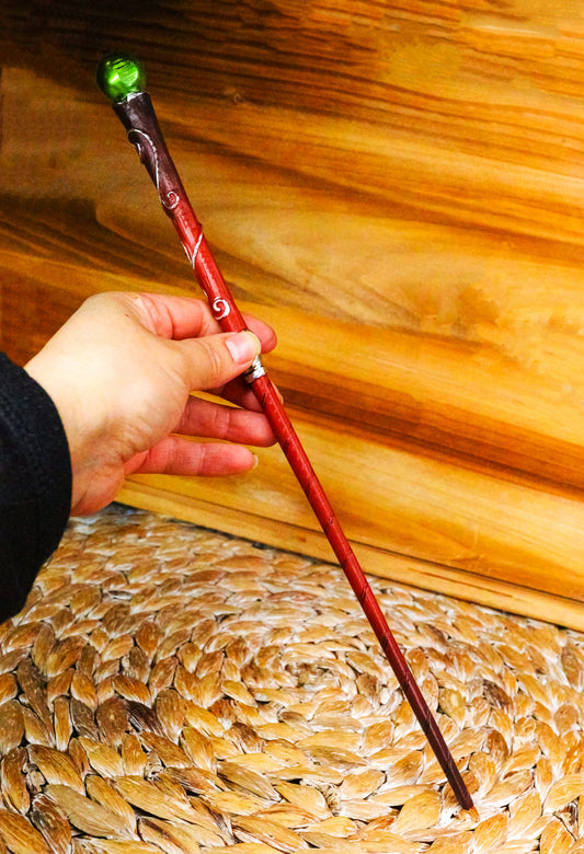 Sorcery Witchcraft Faux Wood Silver Scrollwork Golden Pearl Magic Wand 14"L