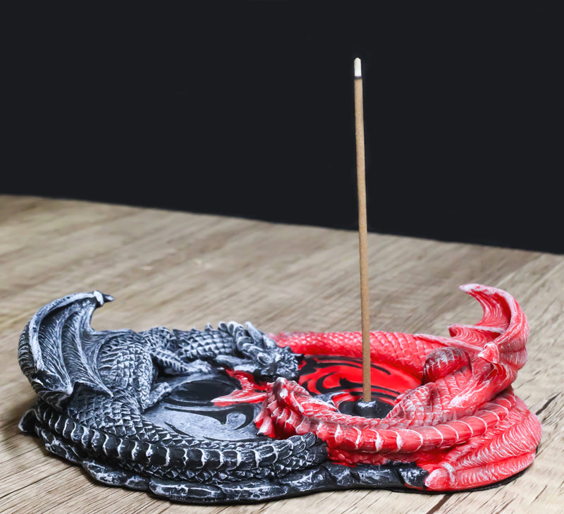 Auspicious Infinity Red And Black Unity Dragons Decorative Incense Burner Holder