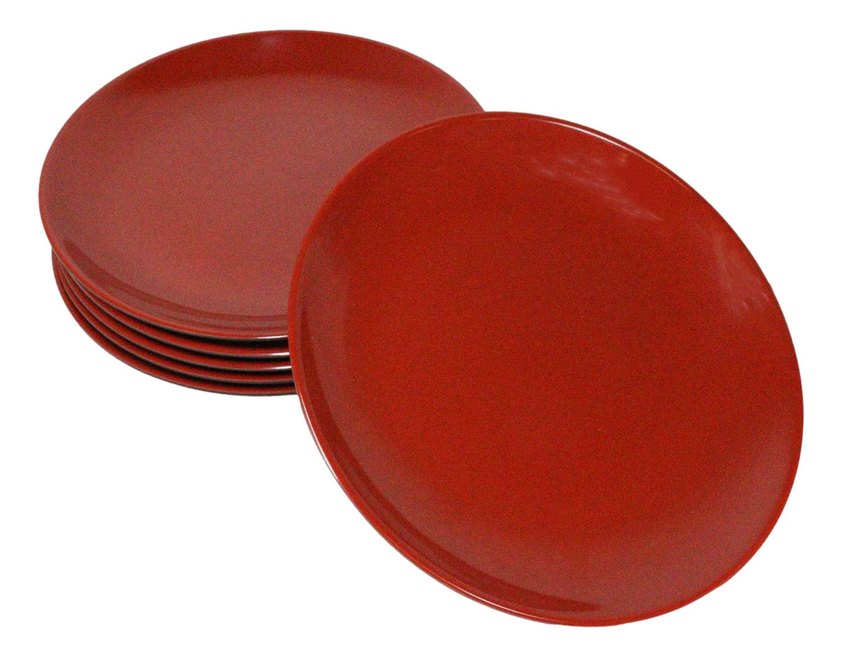 Set Of 6 Traditional Round 10"D Solid Red Black Large Melamine Dinner Plates