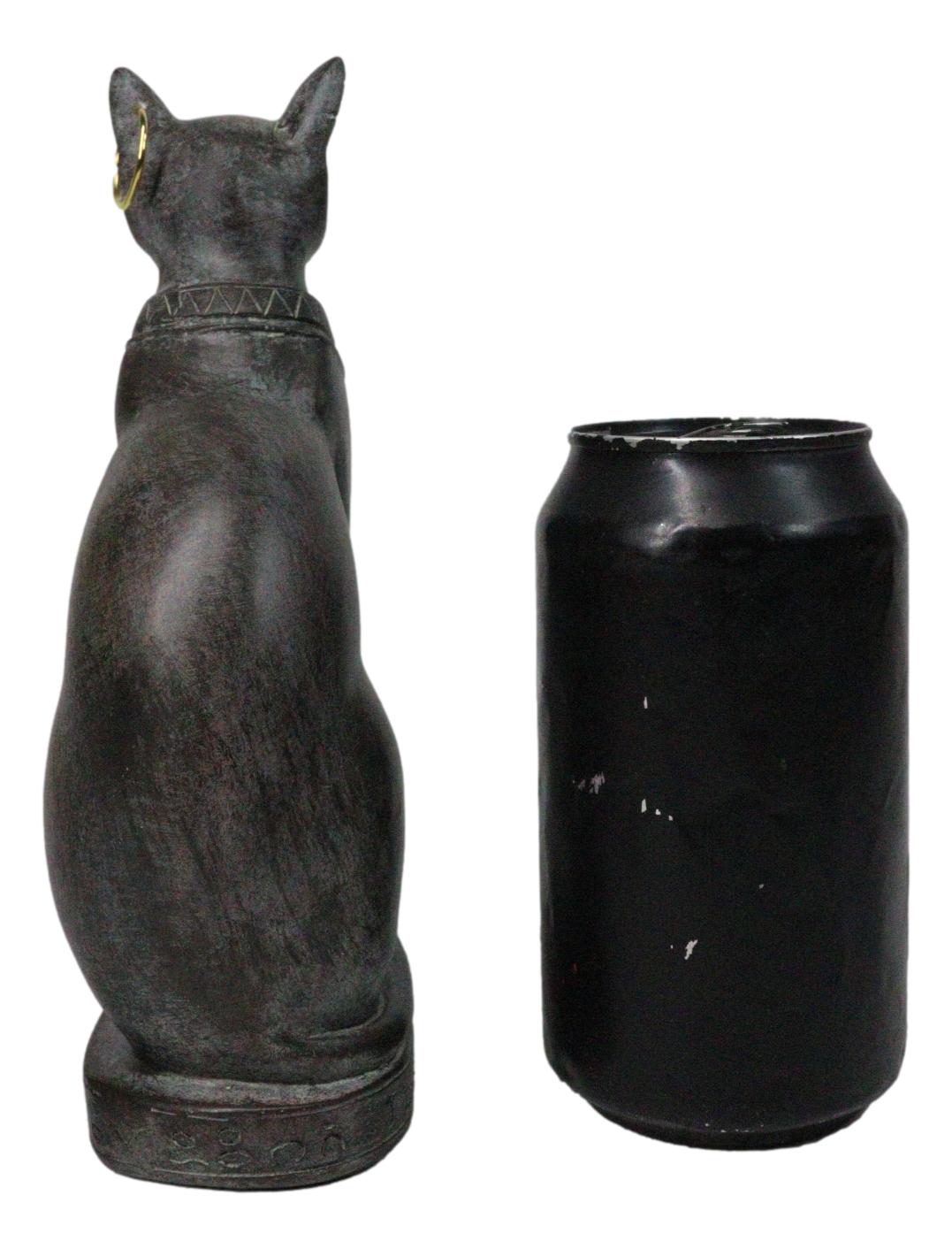 Ancient Egyptian Ubasti Bastet Cat Sitting in Royal Pose Faux Clay Figurine 7"H