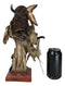 Native Indian Chief Warrior Hunter With Buffalo Horns And Feathers Bust Figurine