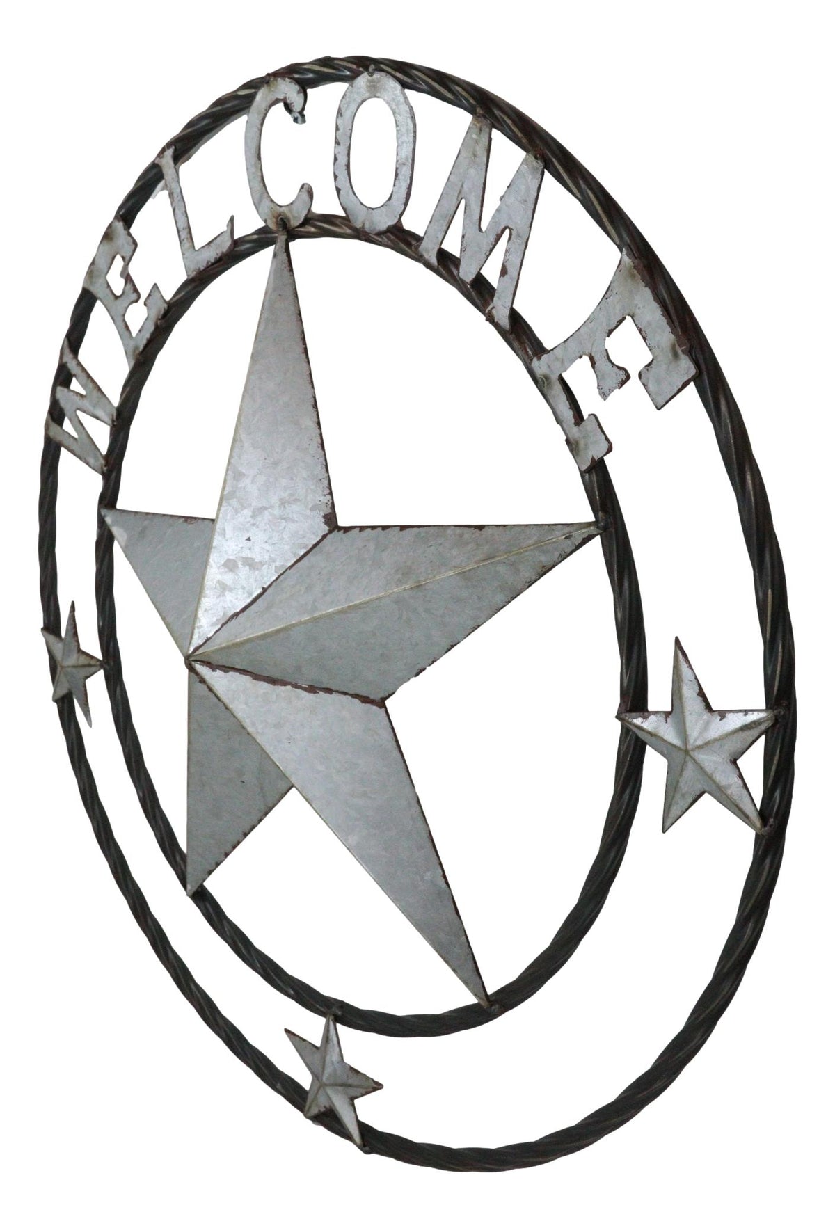 Large 24"D Rustic Western Lone Star Welcome Galvanized Metal Wall Circle Sign