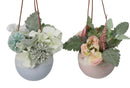 Set of 2 Pastel Blue and Pink Hanging Pot Planters With Leather Rope Strings