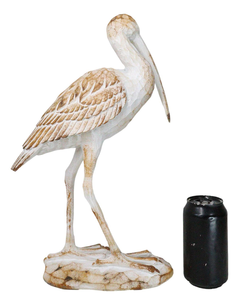 Nautical Marine Scarlet Ibis Distressed Faux Wood Finish Sculpture Decor 16"H