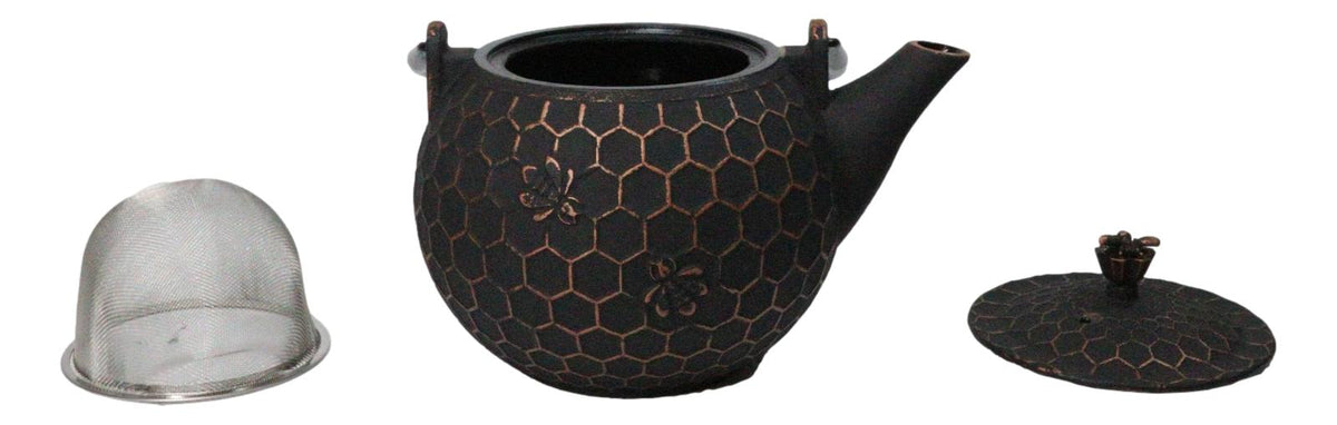 Bronze Bees With Honeycomb Design Large Cast Iron Tetsubin Teapot 60oz Tea Pot