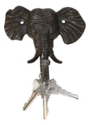 Pack Of 2 Rustic Cast Iron Safari Elephant Trunk Up Wall Hook Hanger Sculpture
