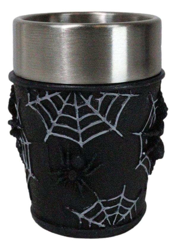 Set Of 4 Gothic Arachnid Black Giant Spider With Webs Shooter Shot Glasses