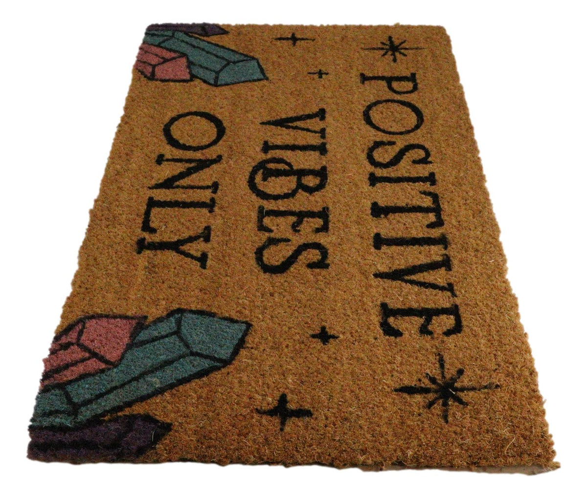 Positive Vibes Only Crystals Wicca Magic Coir Coconut Fiber Floor Mat Doormat - Ebros Gift