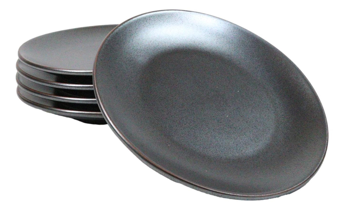 Set Of 5 Black Tetsu Kesho Round Appetizer Dessert Salad Ceramic Plates 6"D
