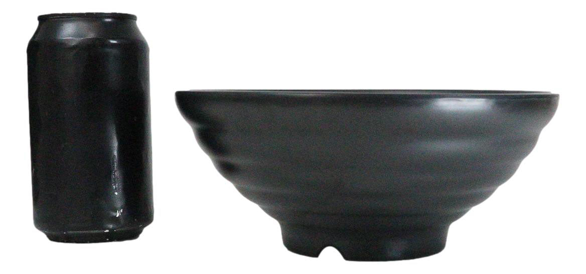 Pack Of 6 Contemporary Ridged Matte Black Melamine Round Ramen Soup Bowls 40oz