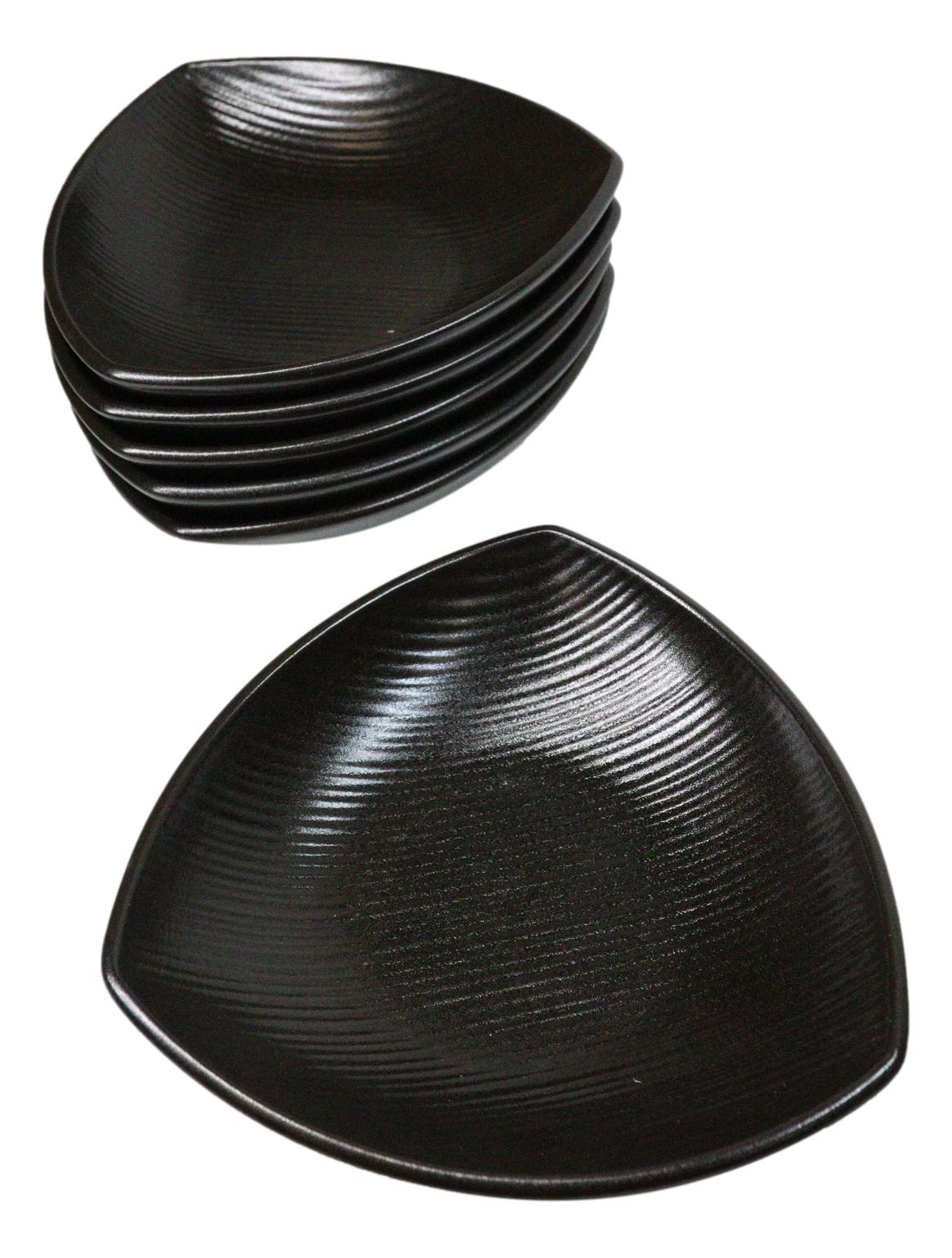 Set Of 6 Kokuyo Black Minimalist Appetizer Salad Triangular Deep Serving Plates