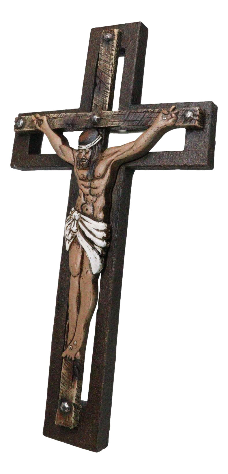 Jesus Christ Crucified Faux Wooden Rustic Bronze Layered Christian Wall Cross