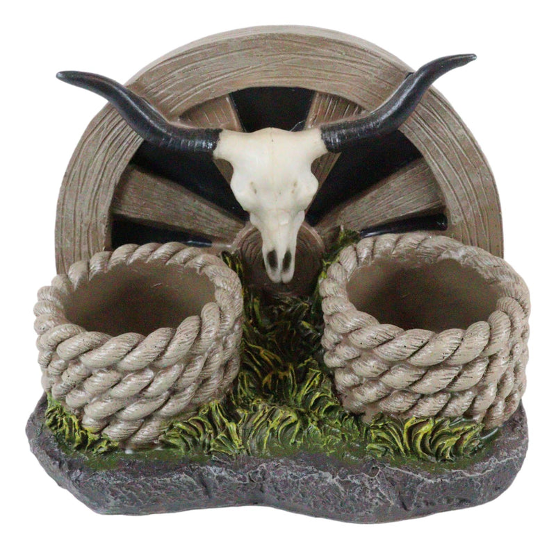 Rustic Western Wagon Wheel Ropes Longhorn Cow Skull Salt Pepper Shakers Holder