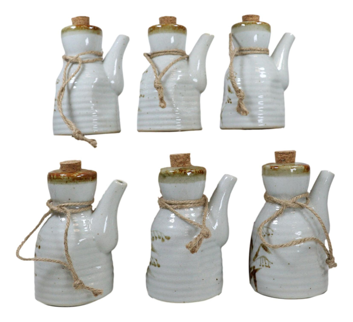 Pack of 6 Porcelain White Brown Reed Soy Sauce Vinegar Oil Dispenser Flask 7oz