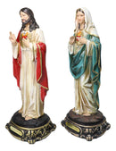 Catholic Sacred Heart of Mary and Jesus Christ Statue Set of 2 With Name Base