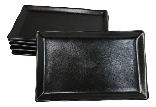 Pack of 6 Black Kokuyo Minimalist Wavy Rectangular Sushi Lunch Plates 7.75" L