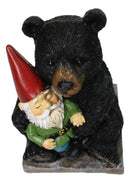 Backwoods Buddies Black Bear Hugging Gnome Figurine Whimsical Woodland Bear