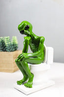 UFO Green Roswell Alien Constipated On Toilet Seat in Thinker Pose Figurine