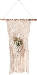 Boho Hand Woven Cotton Macrame Tapestry With Center Pocket & Tassels Wall Decor