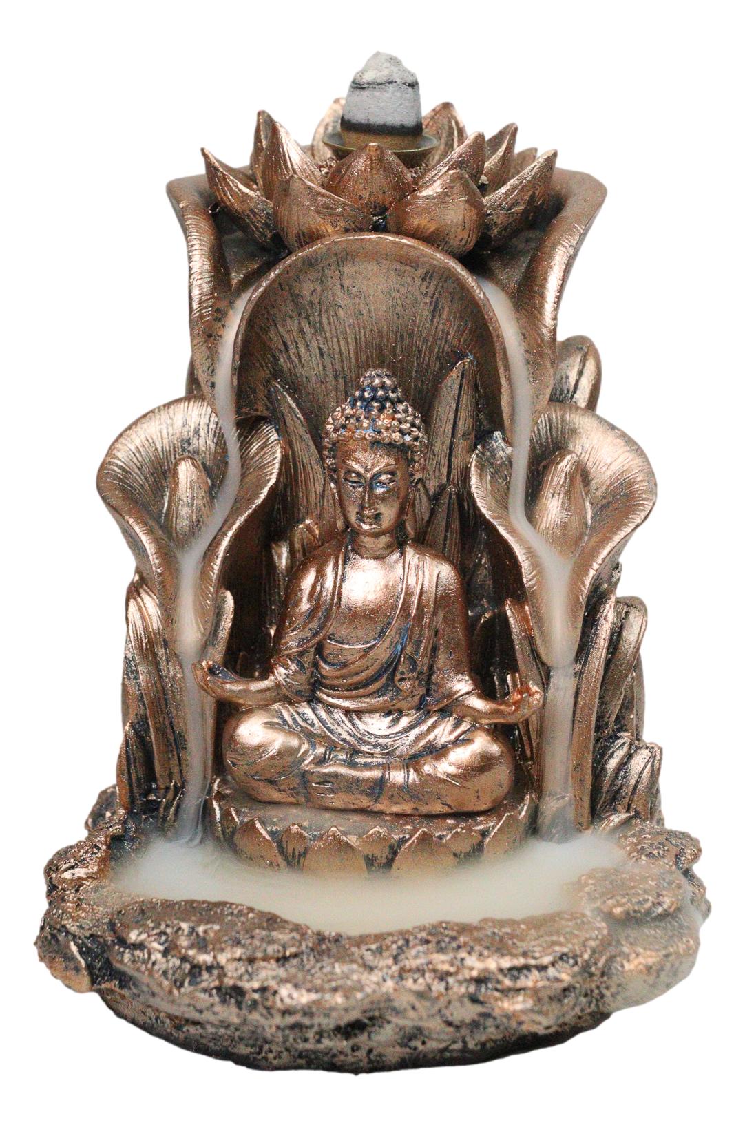 Meditating Buddha Gautama Sitting On Lotus Padma Backflow Cone Incense Burner
