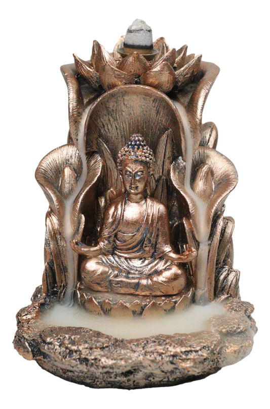 Meditating Buddha Gautama Sitting On Lotus Padma Backflow Cone Incense Burner