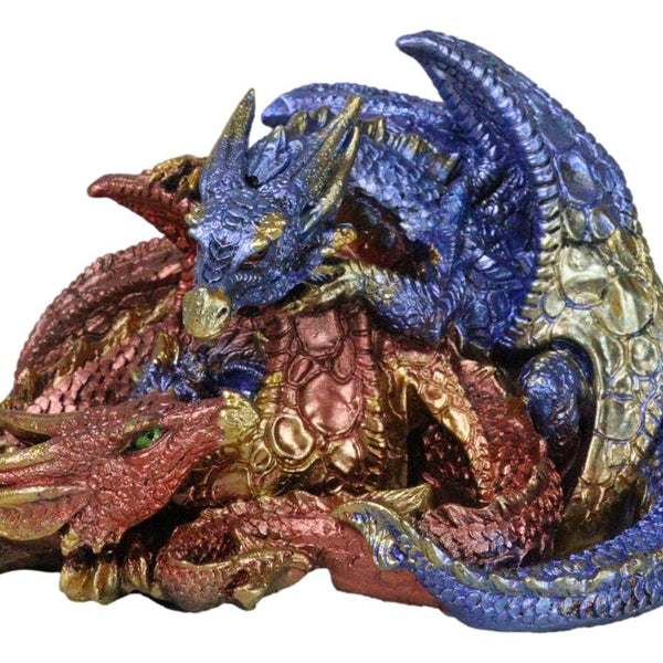 Metallic Iridescent Red and Blue Dragon Family Sleeping Peacefully