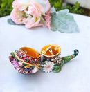 Floral Cornucopia Horn Of Plenty Pewter Austrian Crystals Trinket Jewelry Box
