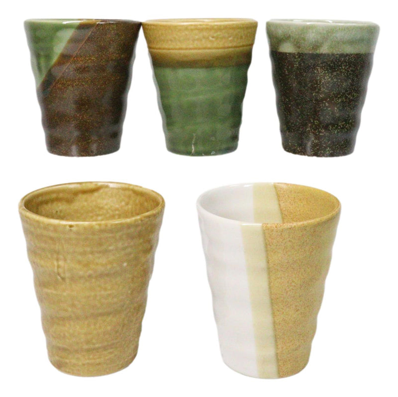 Abstract Art Tenmoku Glazed Ceramic 10oz Coffee Tea Cup Set of 5 Made In Japan
