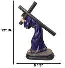 Via Dolorosa Jesus Christ in Purple Robe Carrying Cross Calvary Figurine 12" H