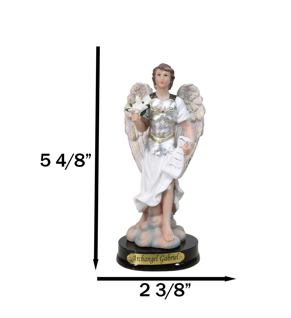 Catholic Archangel Saint Gabriel Holding Scroll And Lotus Figurine With Base 5"H - Ebros Gift