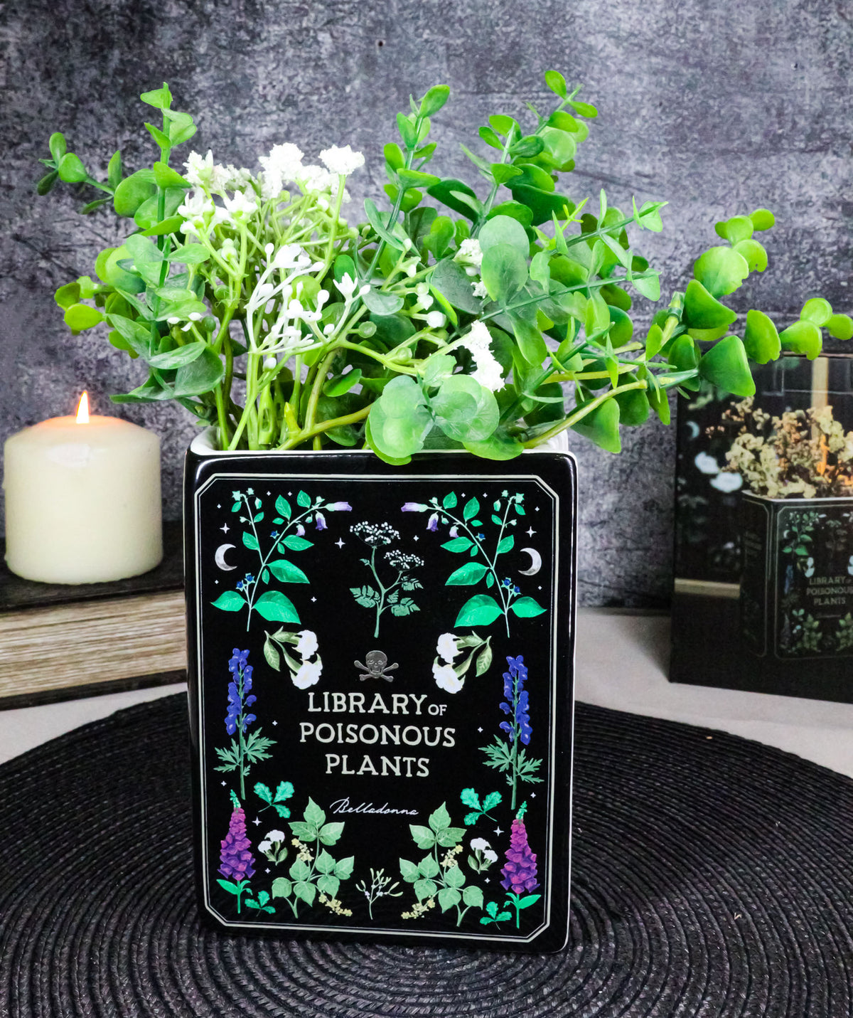 Witchcraft Magic Library of Poisonous Plants Ceramic Book Shaped Pot Vase - Ebros Gift