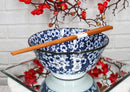 Ebros Japanese Vintage Floral Blue White Design Ceramic Bowl Set of 2 With Chopsticks