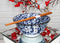 Ebros Japanese Vintage Floral Blue White Design Ceramic Bowl Set of 2 With Chopsticks