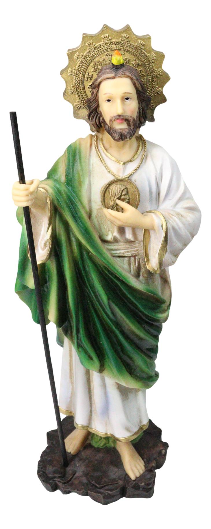 Saint Jude Thaddeus The Apostle with Holy Spirit Fire and Sun Medal Statue 12"H - Ebros Gift