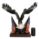 Large 20"H Bald Eagle On Globe With American Flags One Nation Under God Statue
