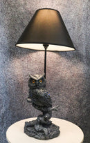 Wisdom of The Woods Mystical Bejeweled Owl Perching On Tree Branch Table Lamp