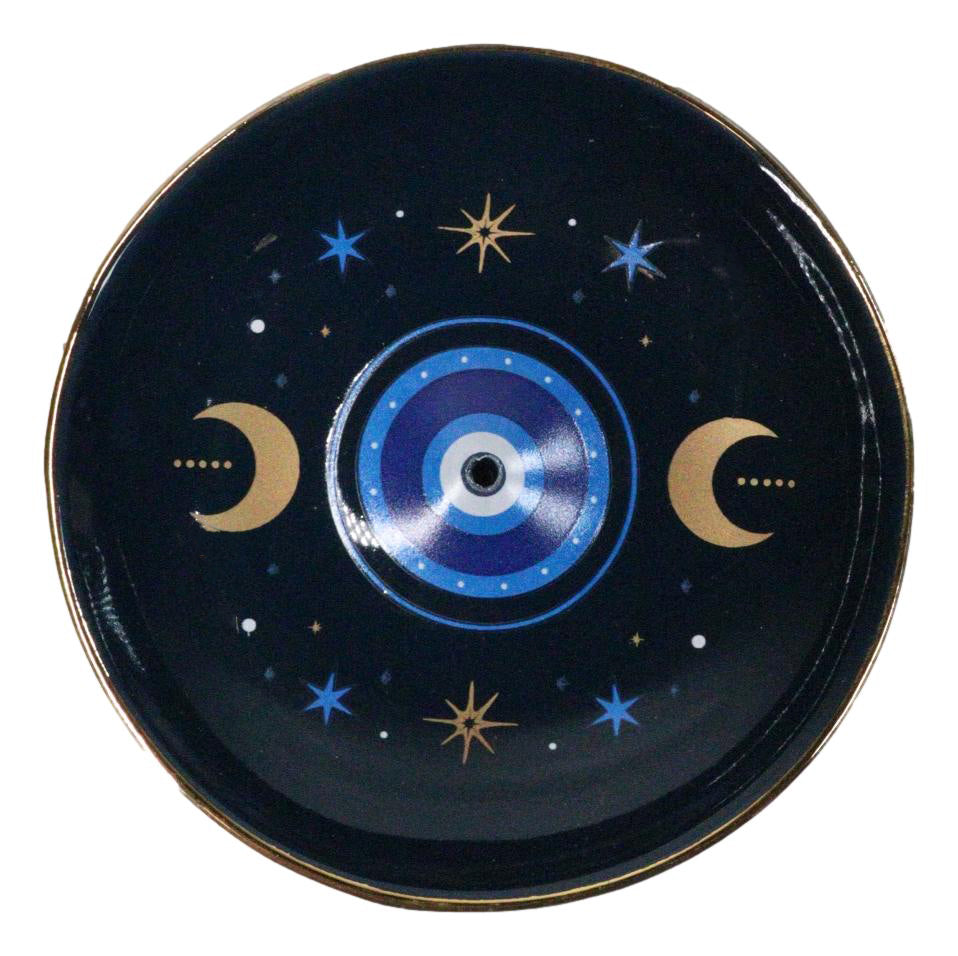 Ebros Gift All Seeing Eye Triple Moon Incense Stick Holder Dish Catcher