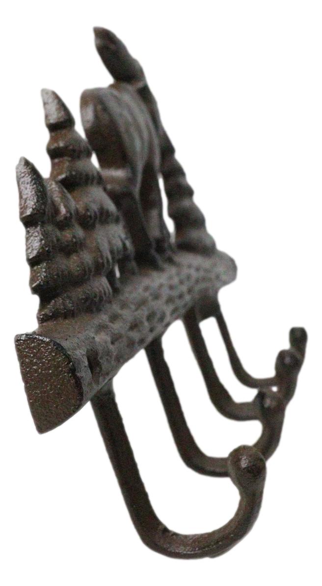 Cast Iron Rustic Western Elk Moose Deer Roaming Pine Woodlands 4-Peg Wall Hooks