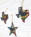 Western Texas Bluebonnet Lone Star State Map Wall Or Tree Ornaments Set of 3